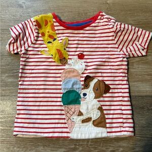 Baby Boden Red and White Striped Tee with Animal Design